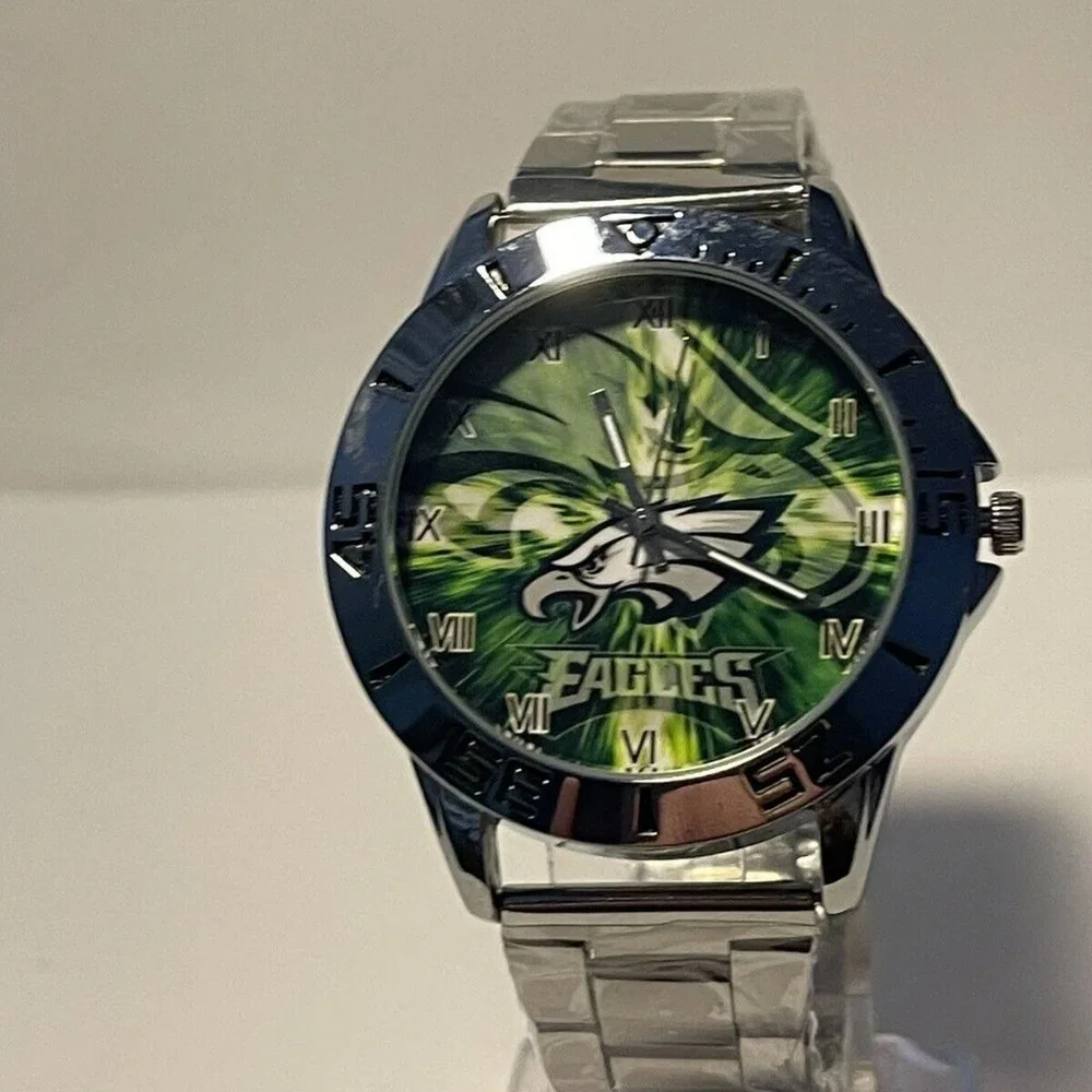 PHILADELPHIA EAGLES NFL Team Logo Unisex Stainless-Steel Silver Men's Watch NEW