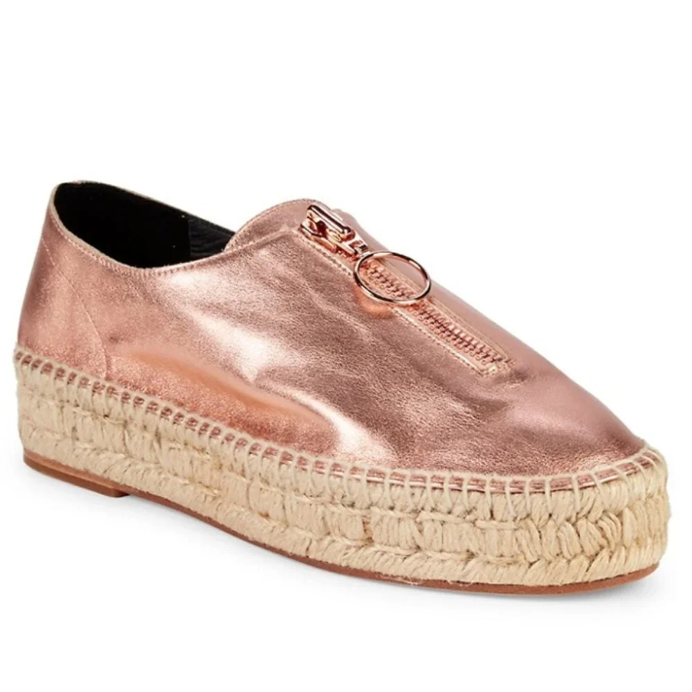 Alexander Wang Devon Rose Gold Metallic Platform Jute Espadrilles