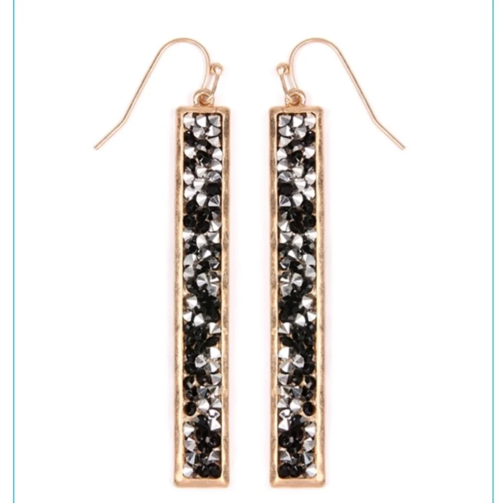 NWT Crystal Rhinestone Encrusted Bar Pierced Dangle Earrings!