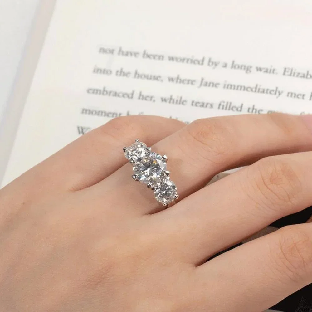 #Certified 5ct. t.w. Moissanite Diamond Three Stone Engagement Ring NEW