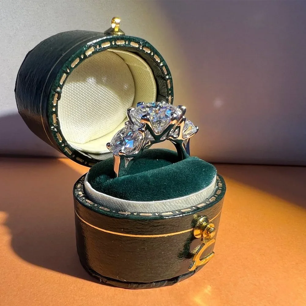 #Certified 5ct. t.w. Moissanite Diamond Three Stone Engagement Ring NEW