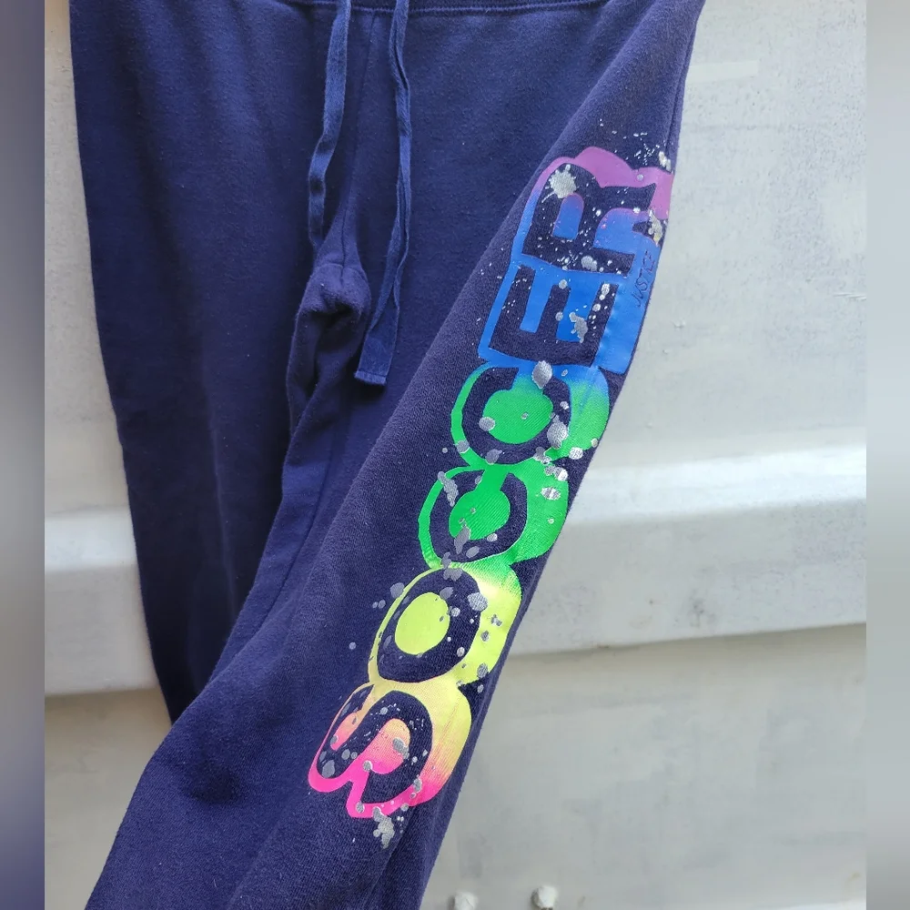 Justice soccer cropped capri sweat pants paint splatter rainbow 6