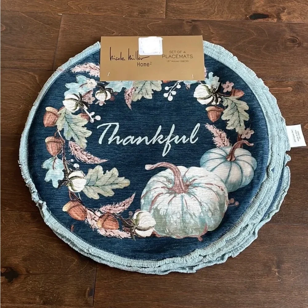 Nicole Miller Placemats Set Of 4 Thanksgiving Pumpkins Thankful Floral