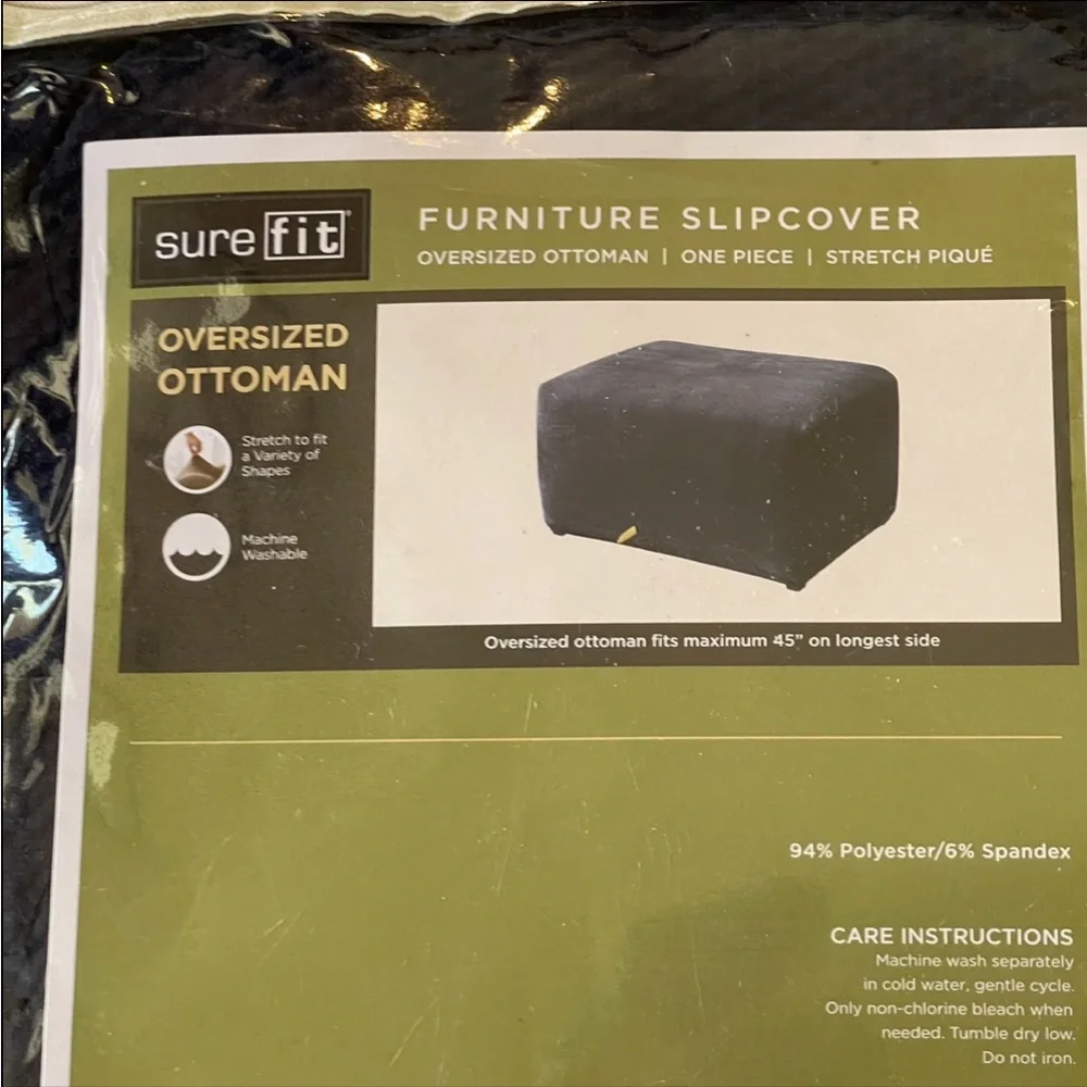 Sure Fit Stretch Box Cushion Ottoman One Piece Slipcover, Navy nwt