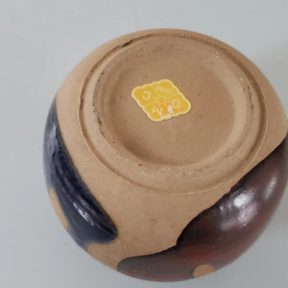 Vintage Vase MCM OMC Japan Pottery mini Glazed Stripes in Tan Brown Blue