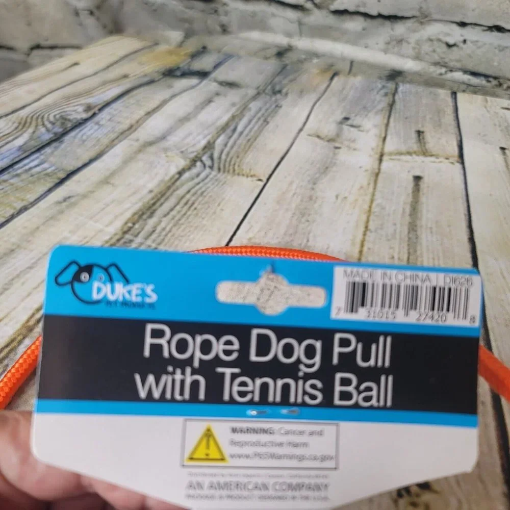 Dukes Rope Dog Pull With Tennis Ball Orange Yellow