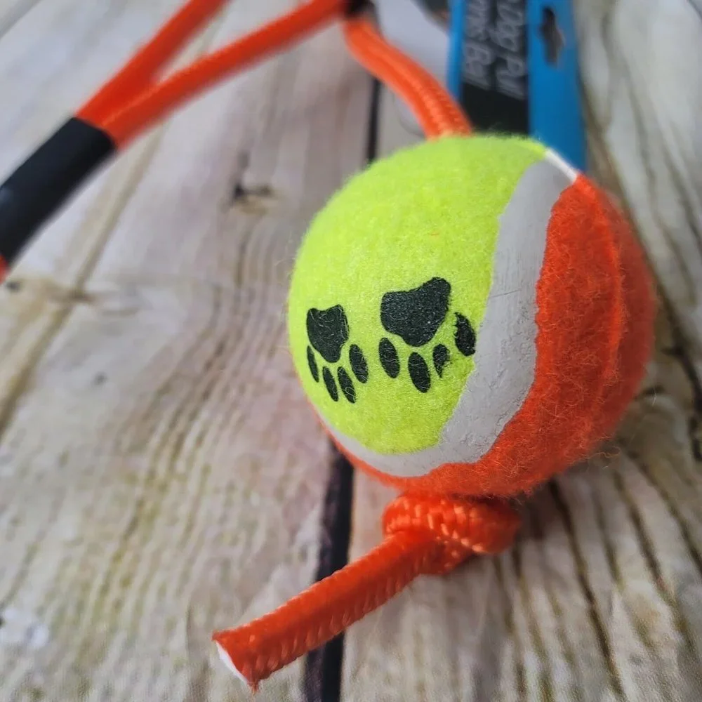 Dukes Rope Dog Pull With Tennis Ball Orange Yellow