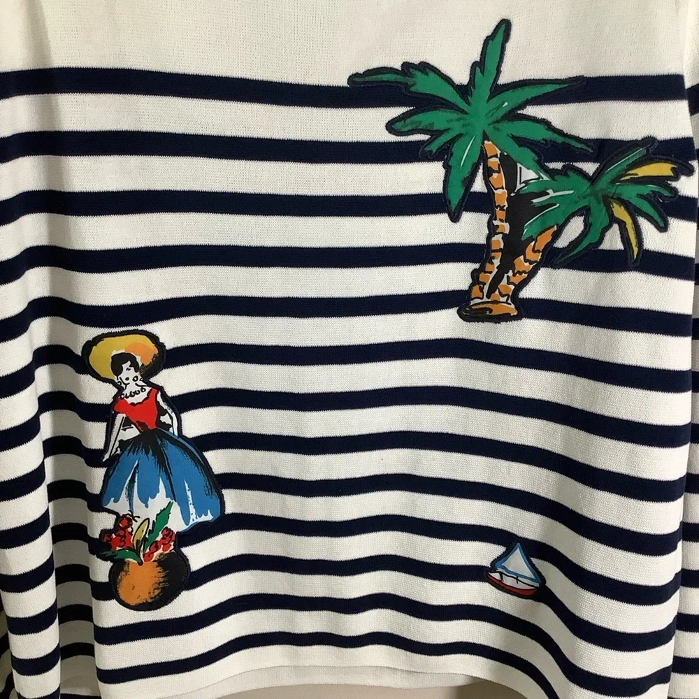 J. Crew Long Sleeve Striped Cotton Sweater with Cabana Patches