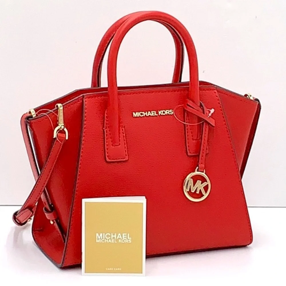 Michael Kors Avril Small Leather Top-Zip Satchel Flame color
