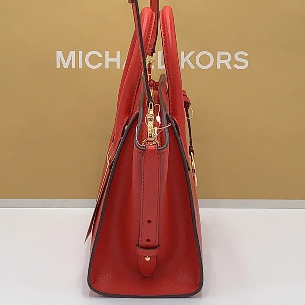 Michael Kors Avril Small Leather Top-Zip Satchel Flame color