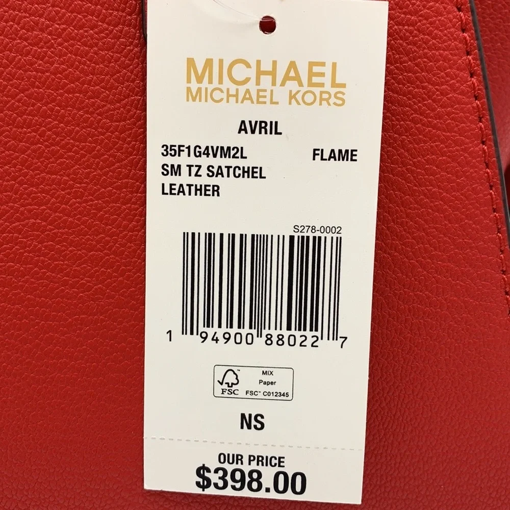 Michael Kors Avril Small Leather Top-Zip Satchel Flame color