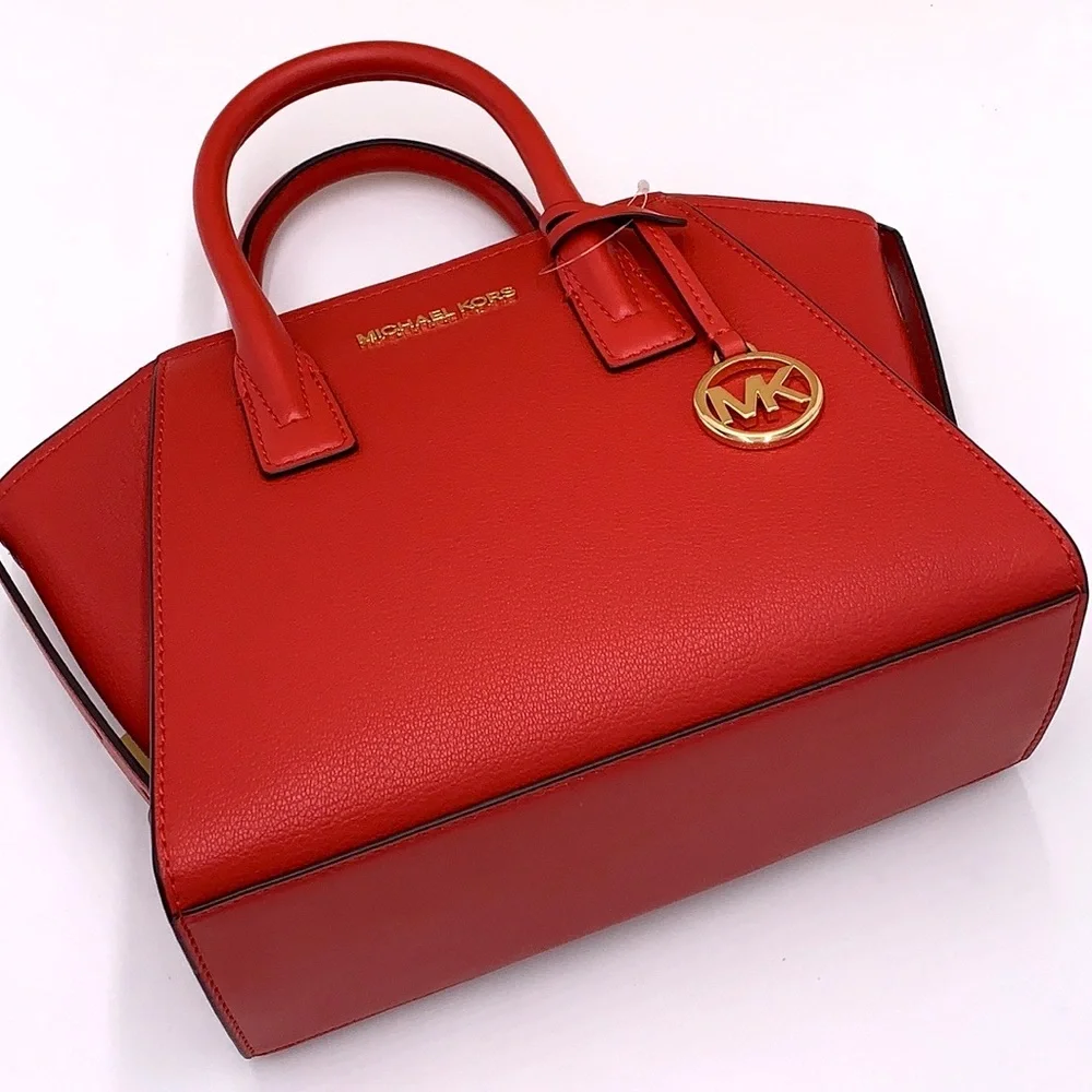 Michael Kors Avril Small Leather Top-Zip Satchel Flame color