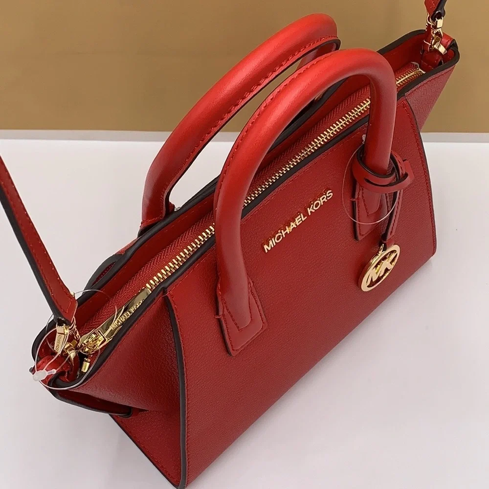 Michael Kors Avril Small Leather Top-Zip Satchel Flame color