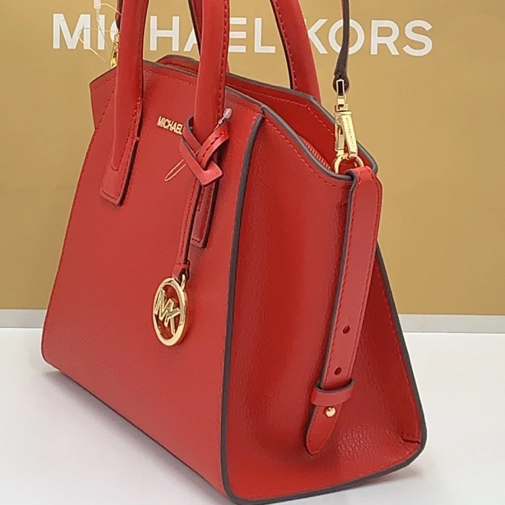 Michael Kors Avril Small Leather Top-Zip Satchel Flame color