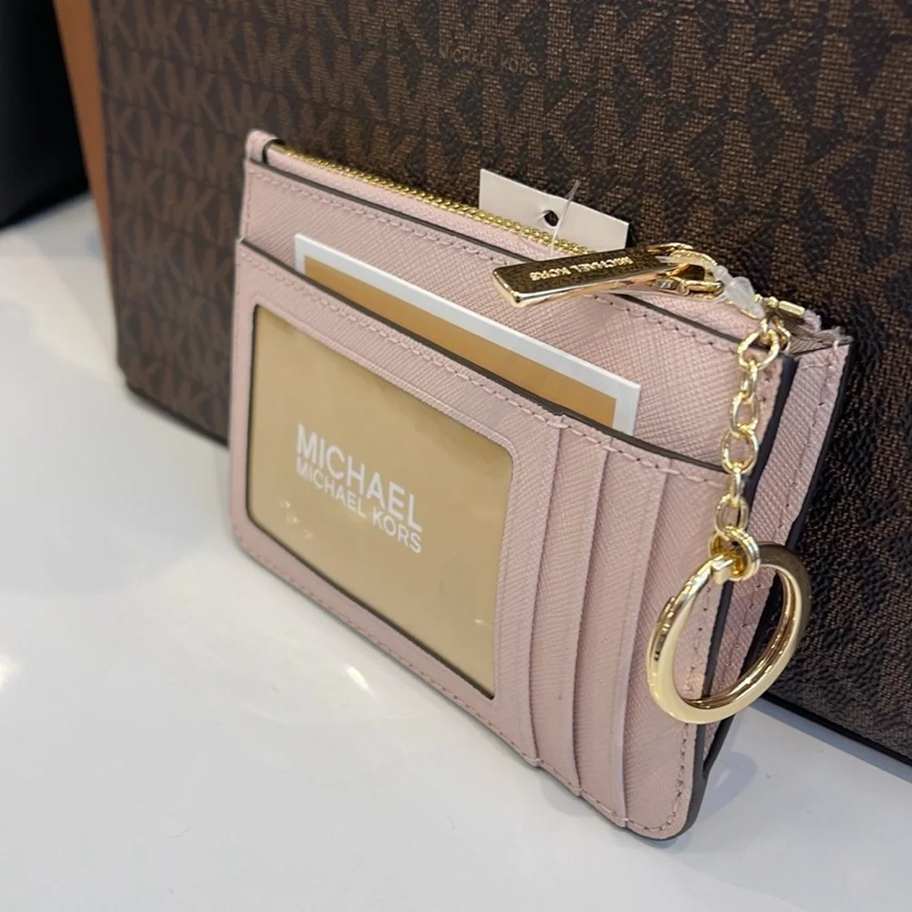 MICHAEL KORS Jet Set Travel Small Saffiano Leather Top Zip Coin Pouch Wth ID NWT