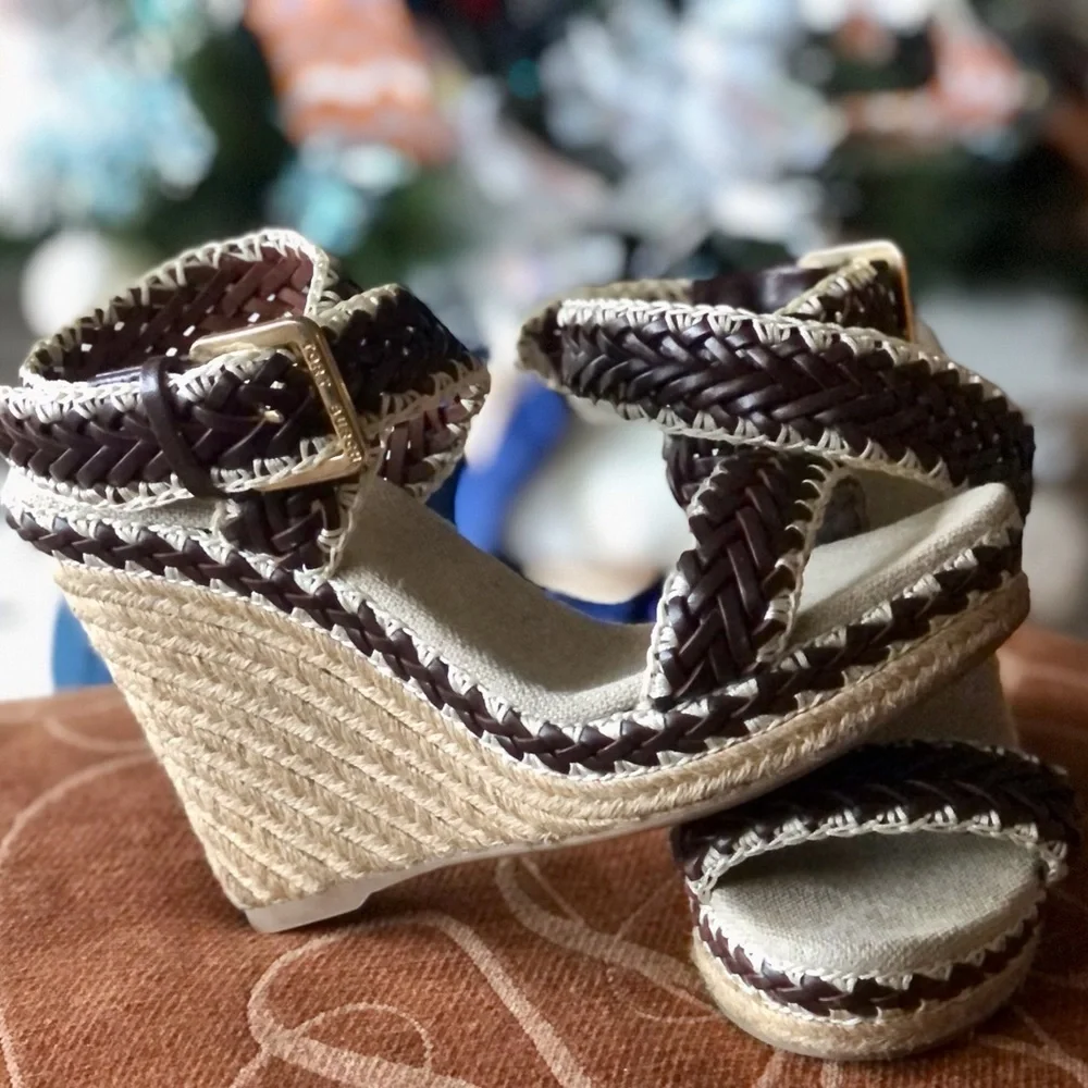 $SALE: TORY BURCH Leather Espadrille Wedge Sandal.