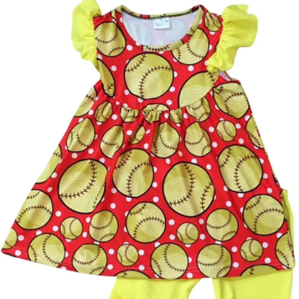 Little Girl Kids Toddler Short Sleeve Baseball Dress Tunic Ruffles Pants Set
