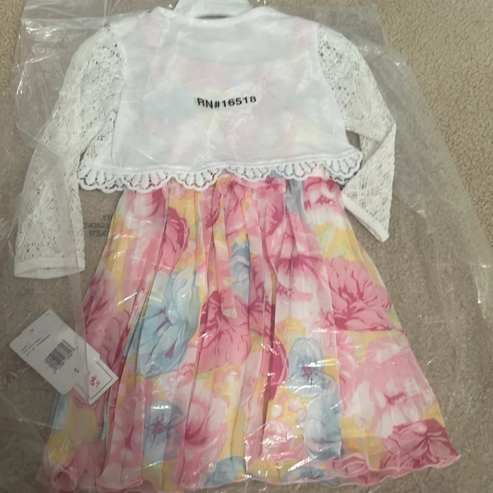 Girls size 2T Easter spring dress flowers lined crinoline new nwt lace jacket