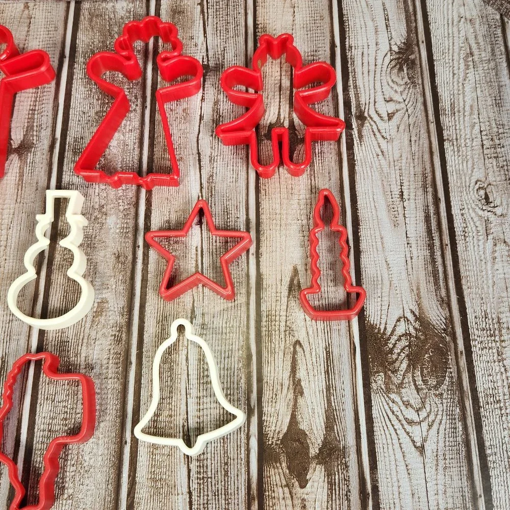 Lot of 9 Vintage Plastic Red White Christmas Gingerbread Santa Cookie Cutters