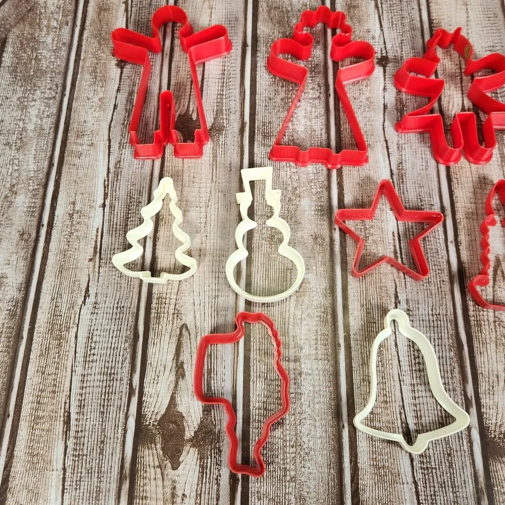 Lot of 9 Vintage Plastic Red White Christmas Gingerbread Santa Cookie Cutters