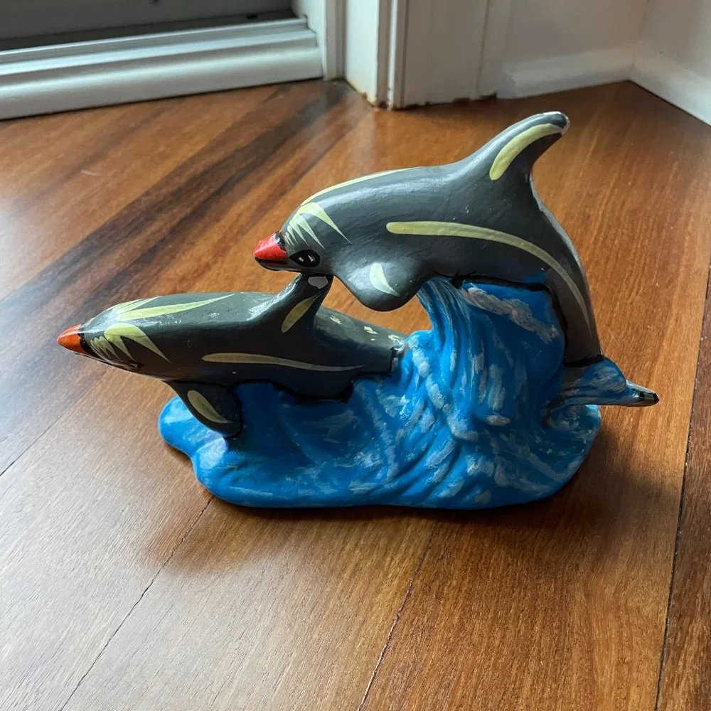 Mexico Folk Art - Turtle Trinket box and Jumping Dolphins figure