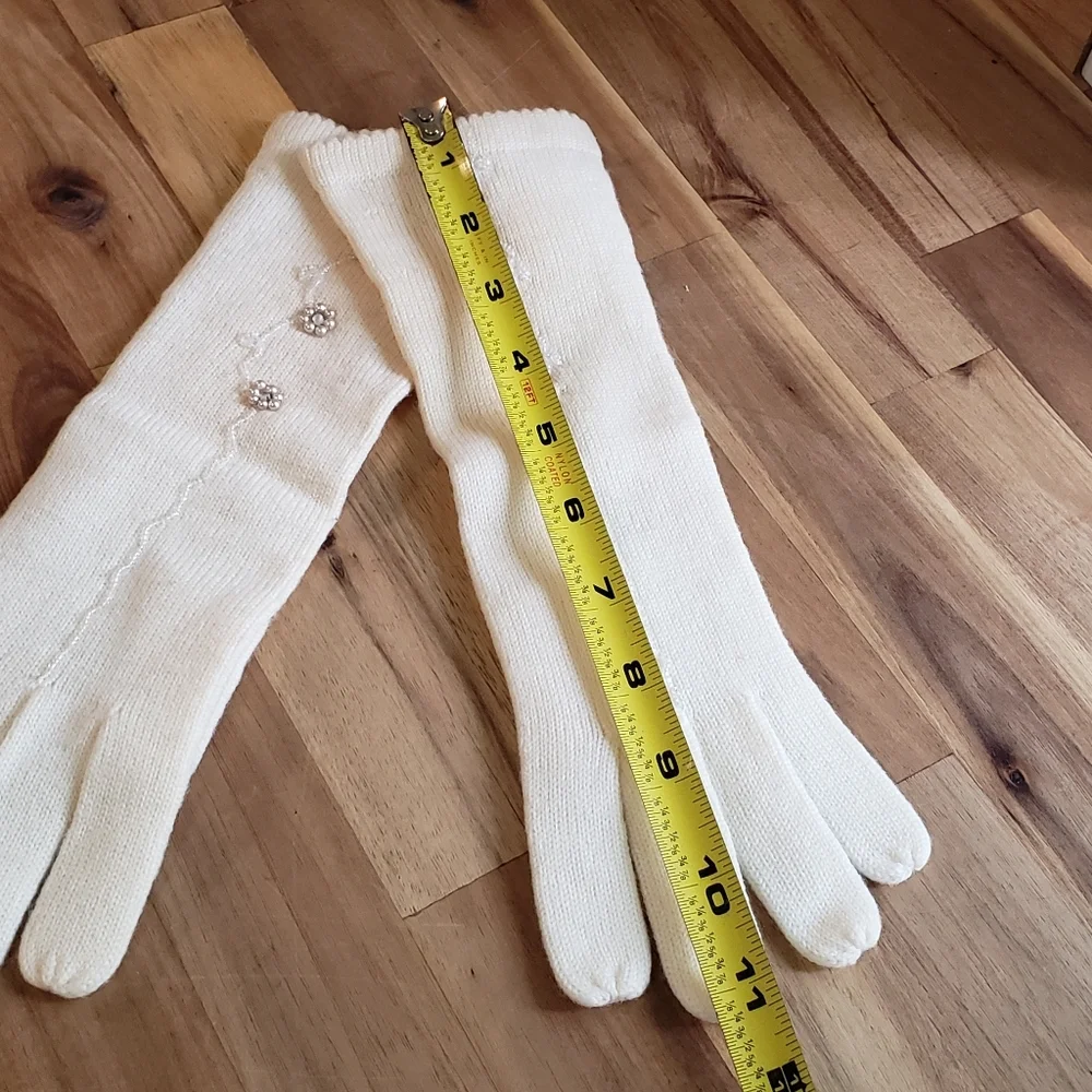 Vintage Shalimar Wool Beaded Gloves Ivory Japan Womens M New See Description