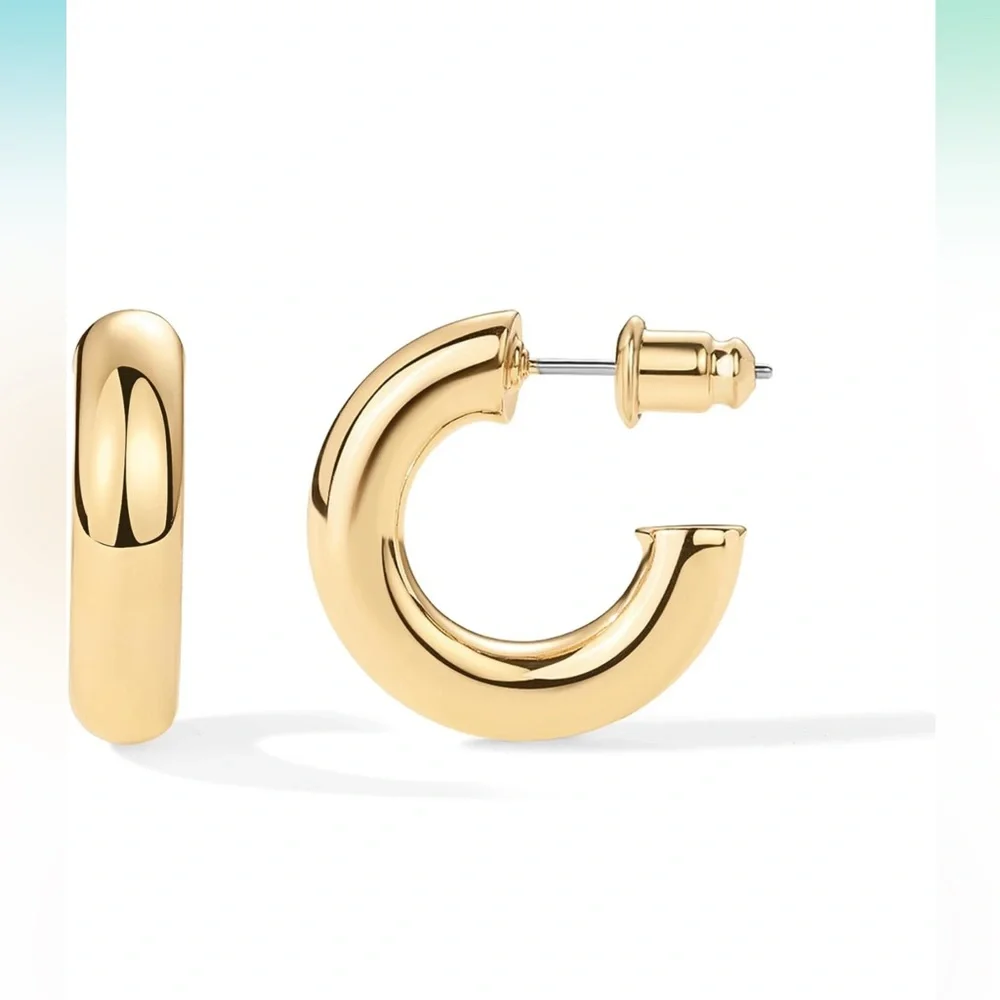 14K Gold Plated Small Lightweight Chunky Open Hoops Gold Hoop Earrings f…