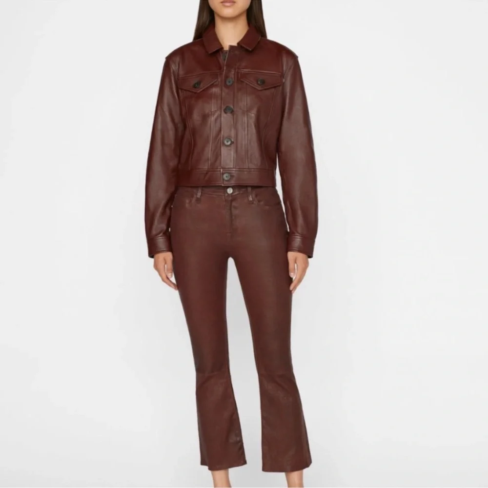 Frame le crop mini boot cut bordaux coated