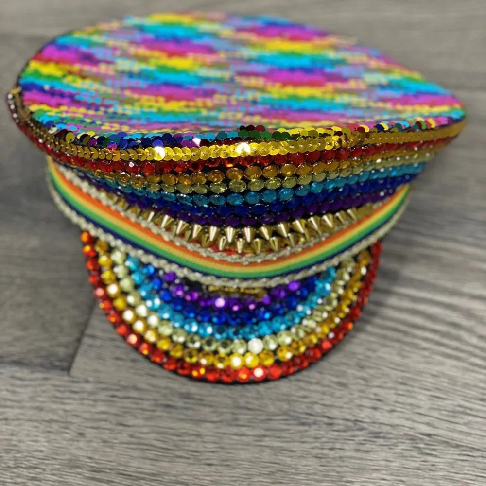 RAINBOW PRIDE SEQUIN CAPTAIN HAT - NWT!