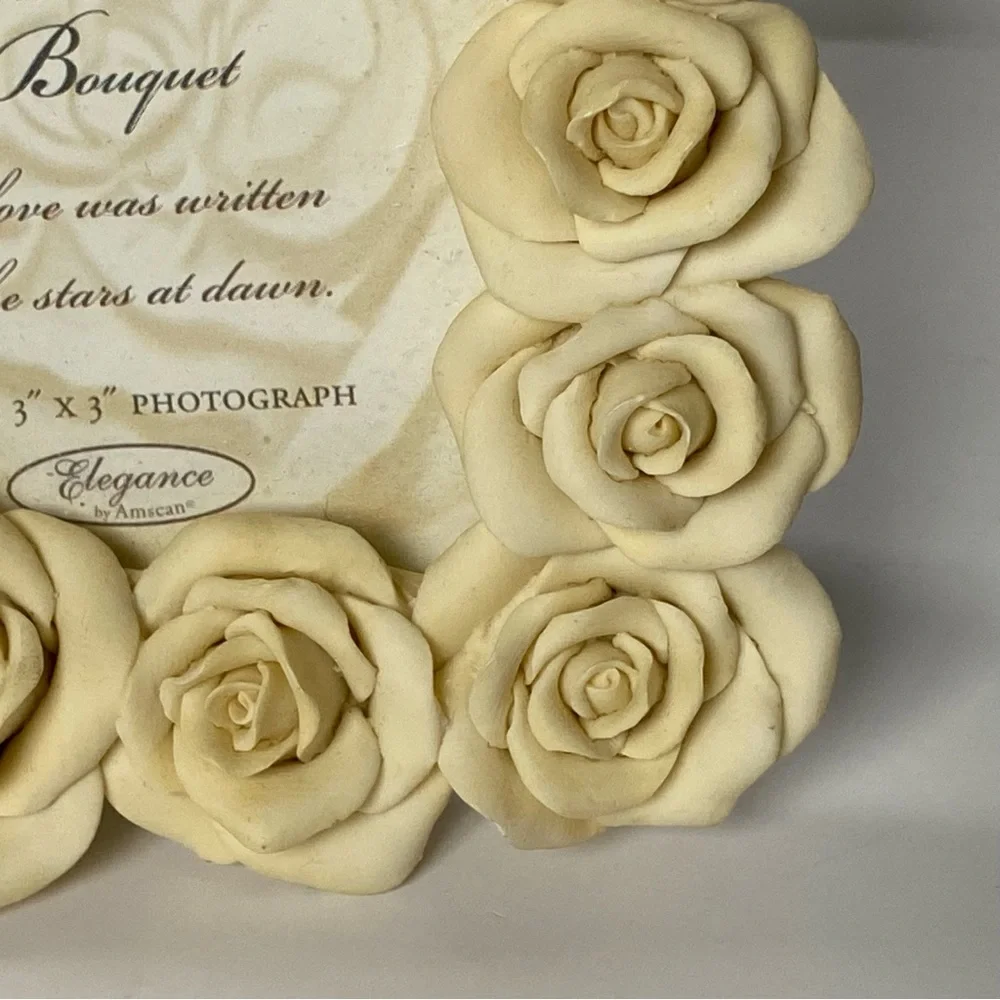 Rose Picture Frame By Cherished Bouquet Ivory Flowers Floral 3” X 3” Photo