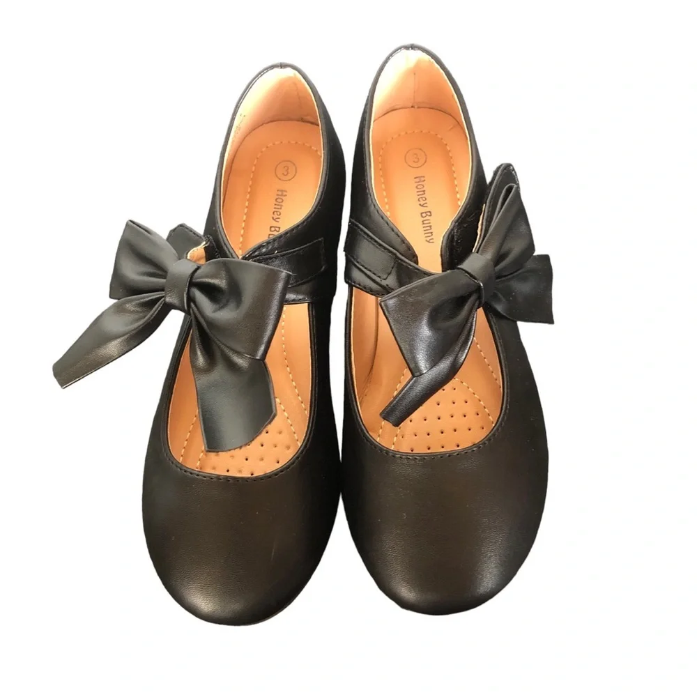 Honey Bunny Black Big Bow Ballet Flats size 3