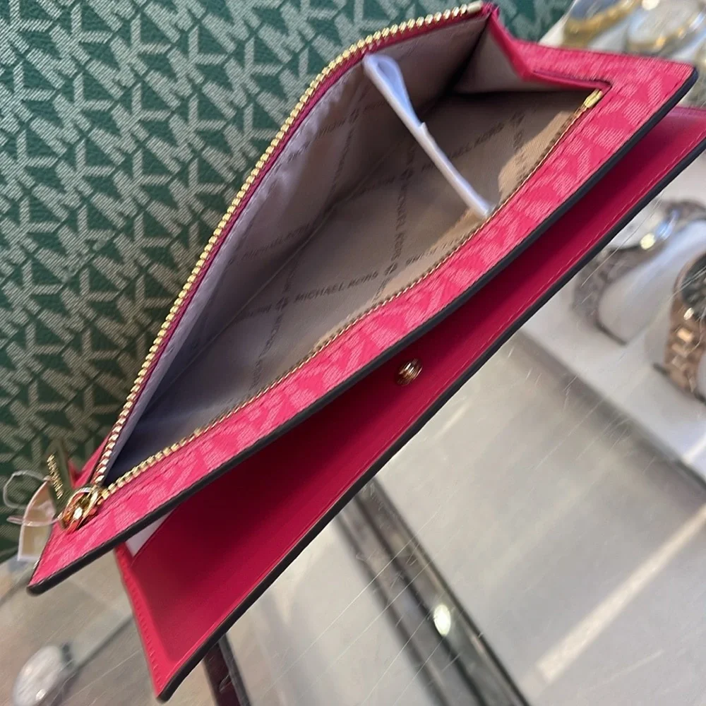 MICHAEL KORS Reed Large Snap Signature Wallet Electric Pink NWT