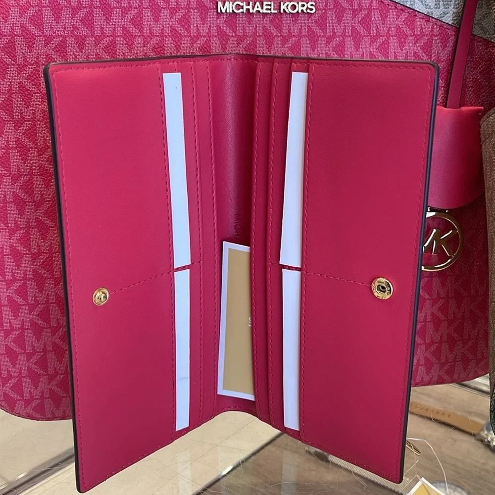 MICHAEL KORS Reed Large Snap Signature Wallet Electric Pink NWT