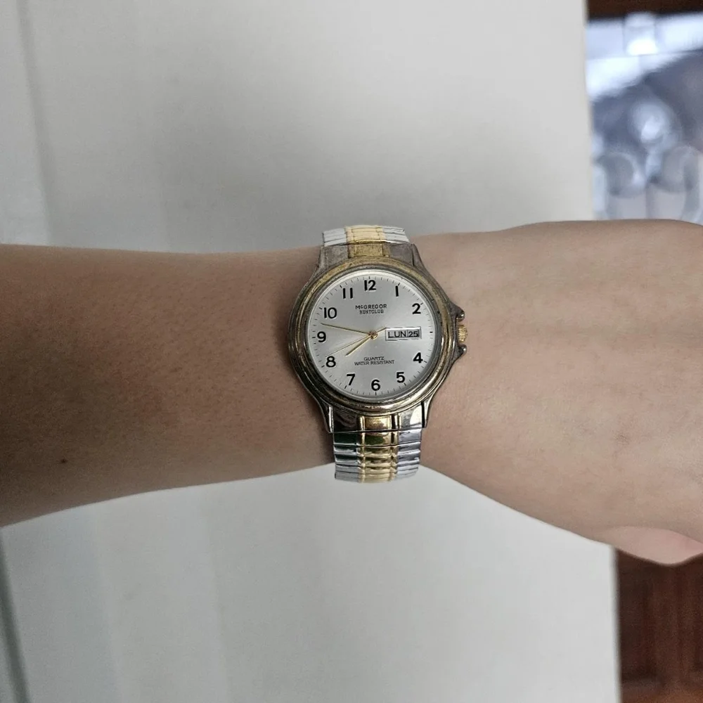Vintage men's mcgregor huntclub stretchband quartz gold watchStainless steel
