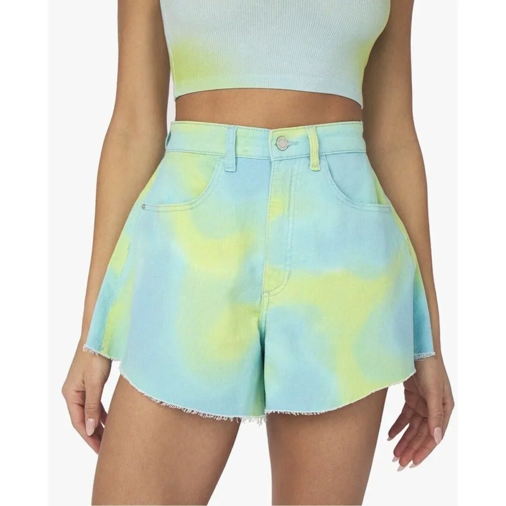 WEWOREWHAT REVOLVE FLARE BELL SHORTS STRETCH DENIM TIE DYE Size 27