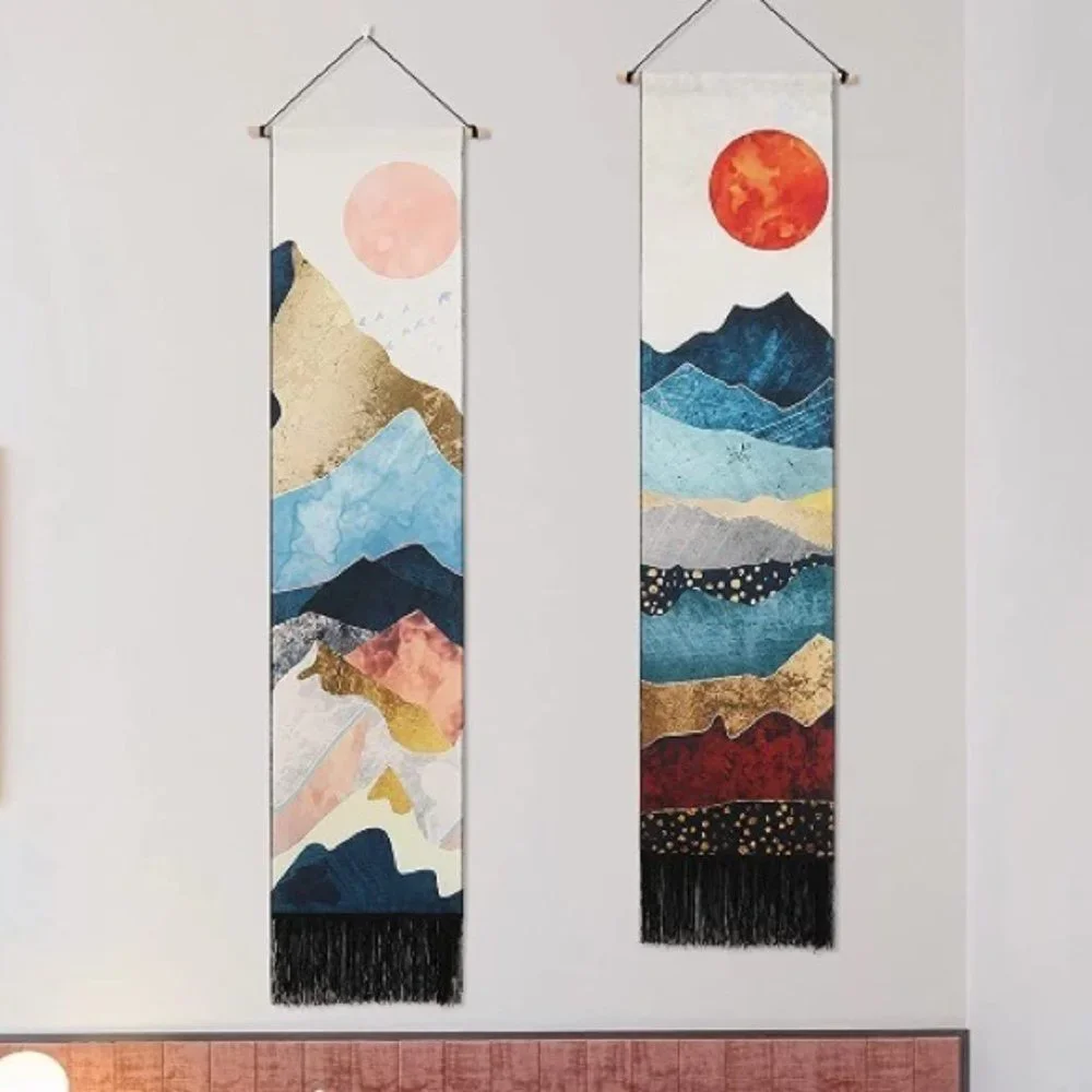 Retro Mountain Sunset/Sunrise Vintage Modern Outdoor Landscape Art Tapestry Set