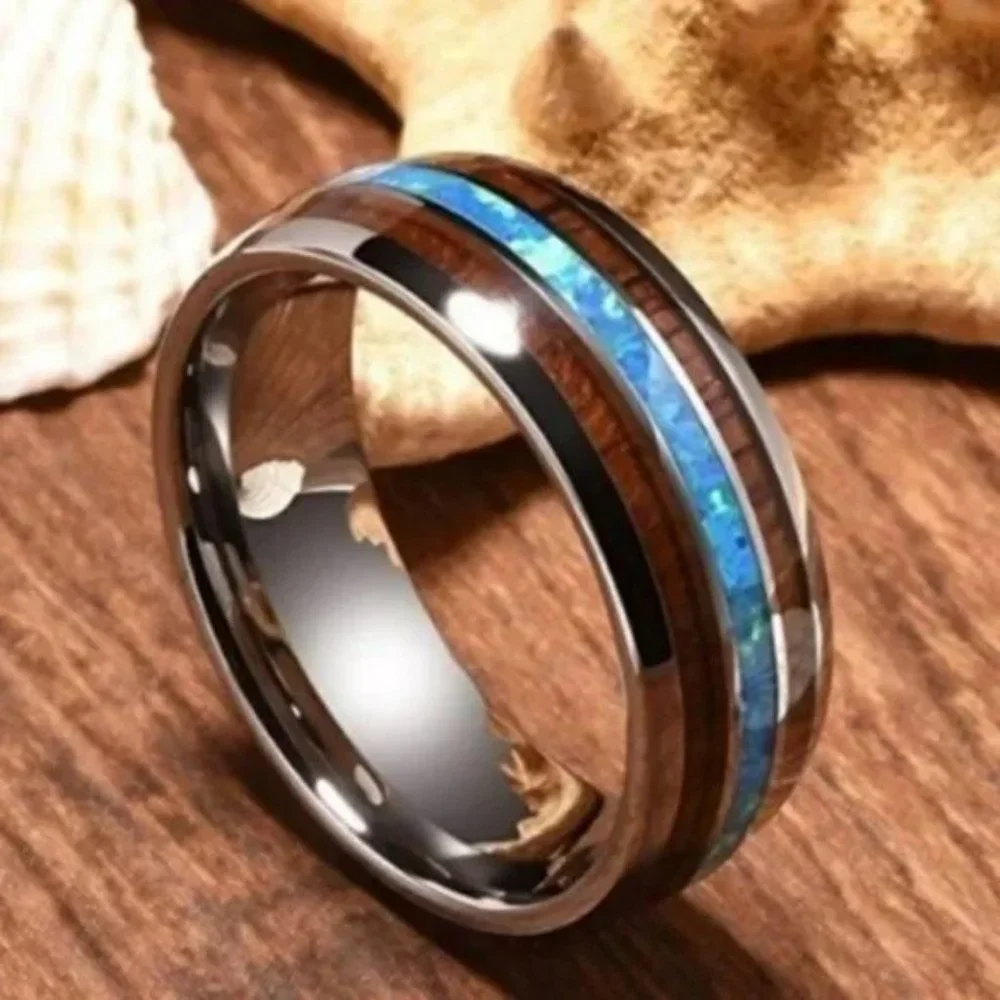 *Unisex Tungsten Hawaiian KOA Wood Abalone Ring