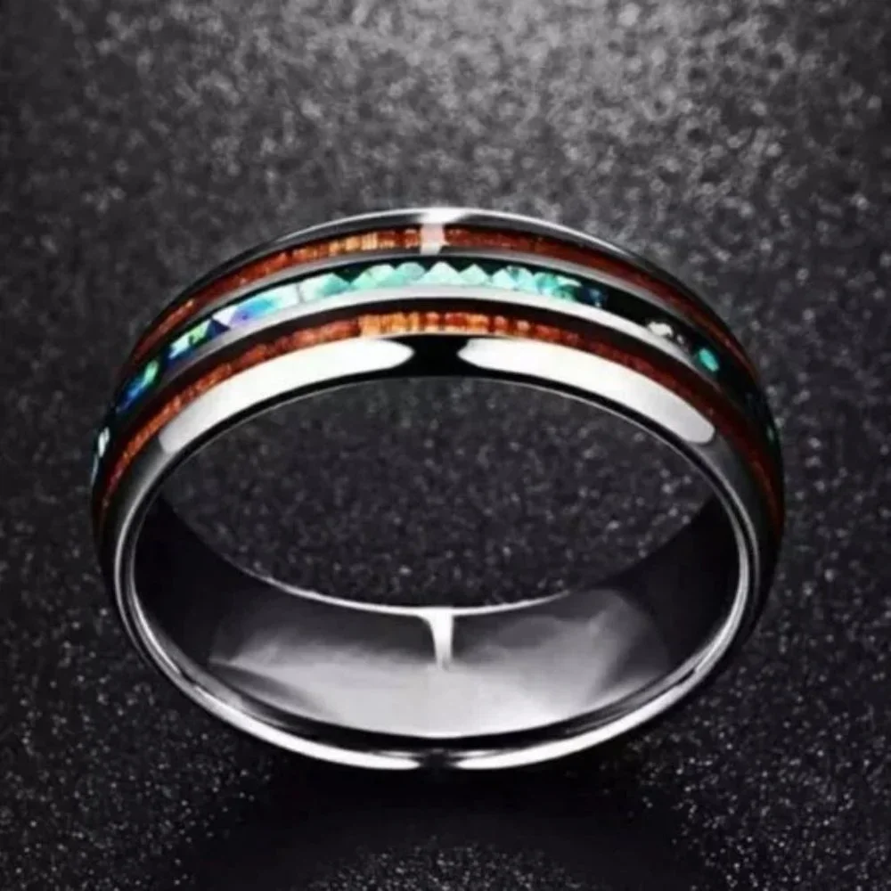 *Unisex Tungsten Hawaiian KOA Wood Abalone Ring