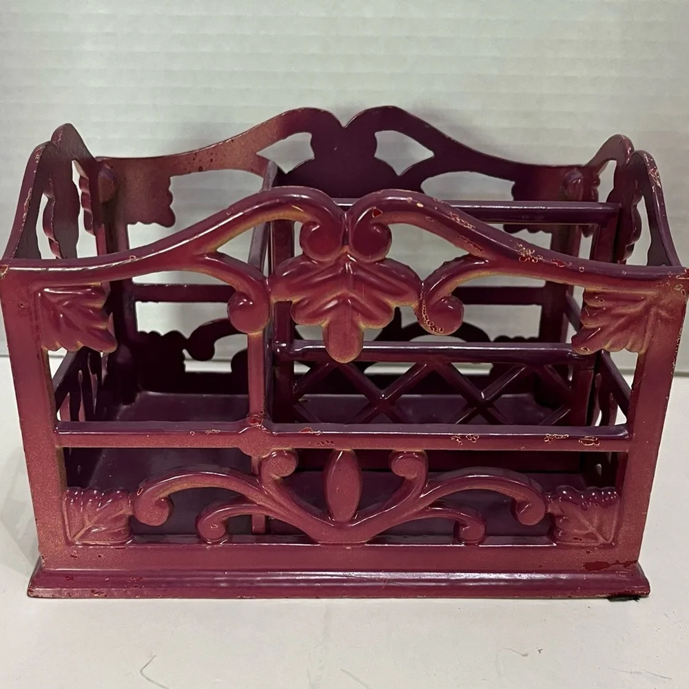 Heavy Vintage purple Wrought Iron Letter / Utensil Holder