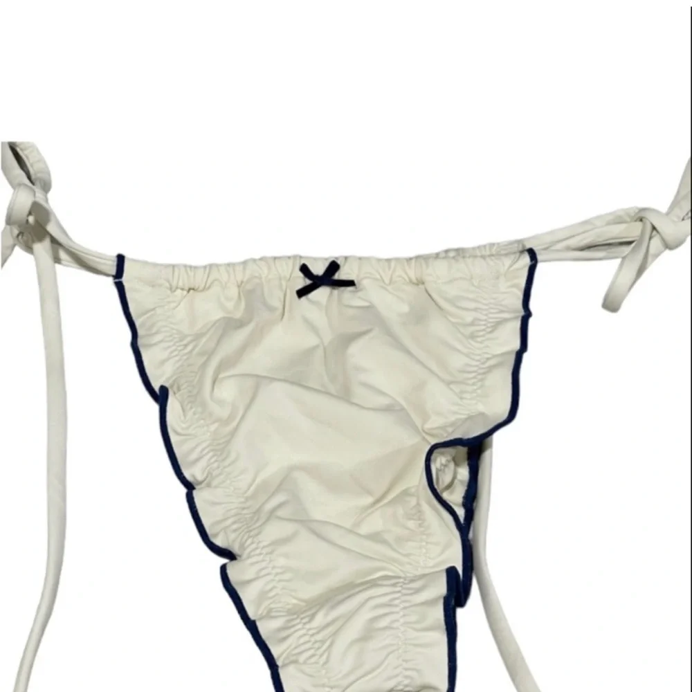 NWT Frankie’s Tidal Skimpy String Bikini Bottom White/Navy Small
