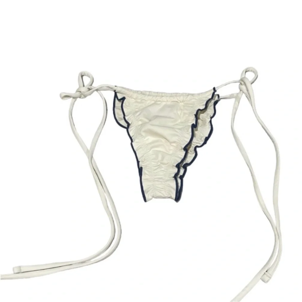 NWT Frankie’s Tidal Skimpy String Bikini Bottom White/Navy Small