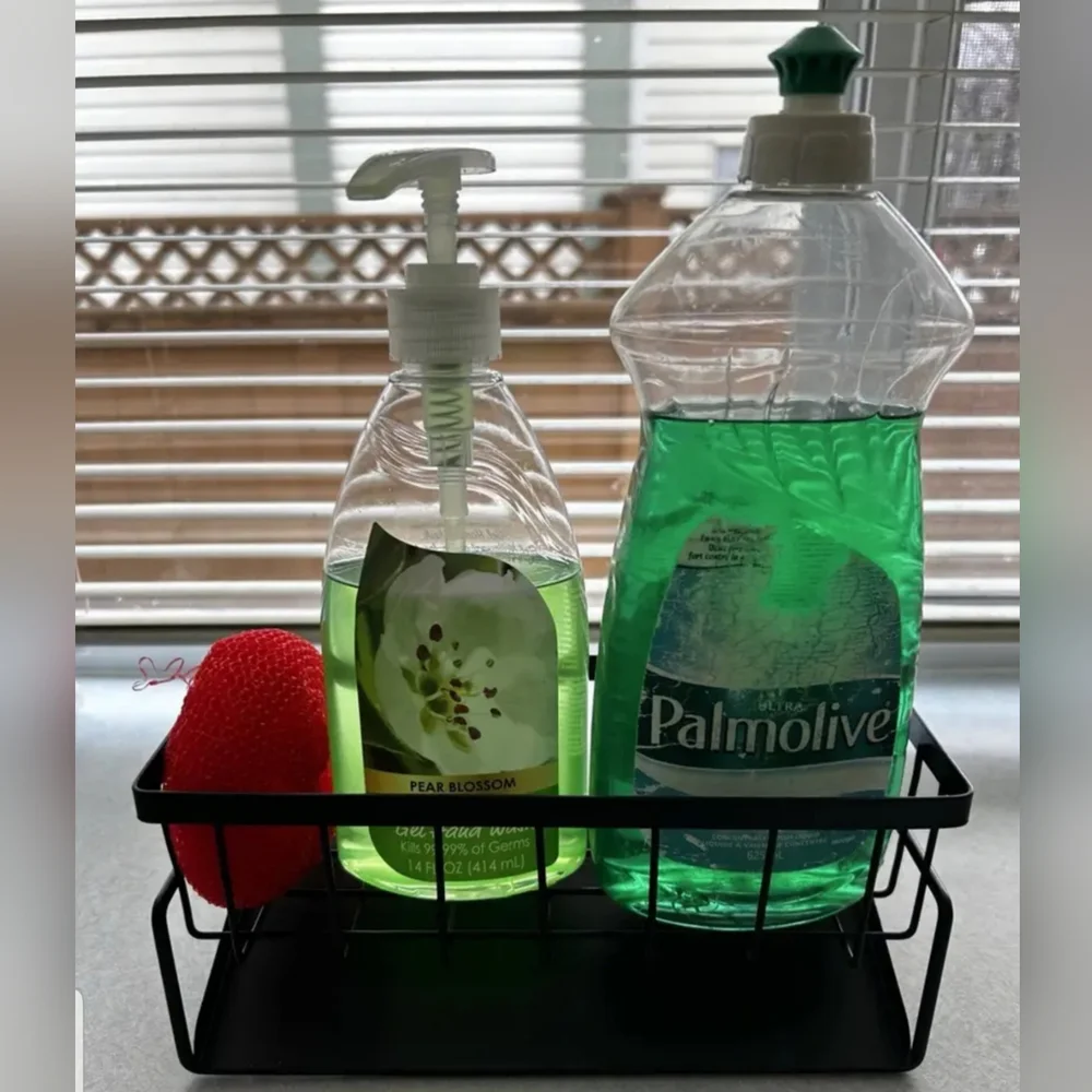 Gray Sink Caddy, Sponge Storage & Drain Rack With Dishcloth Holder