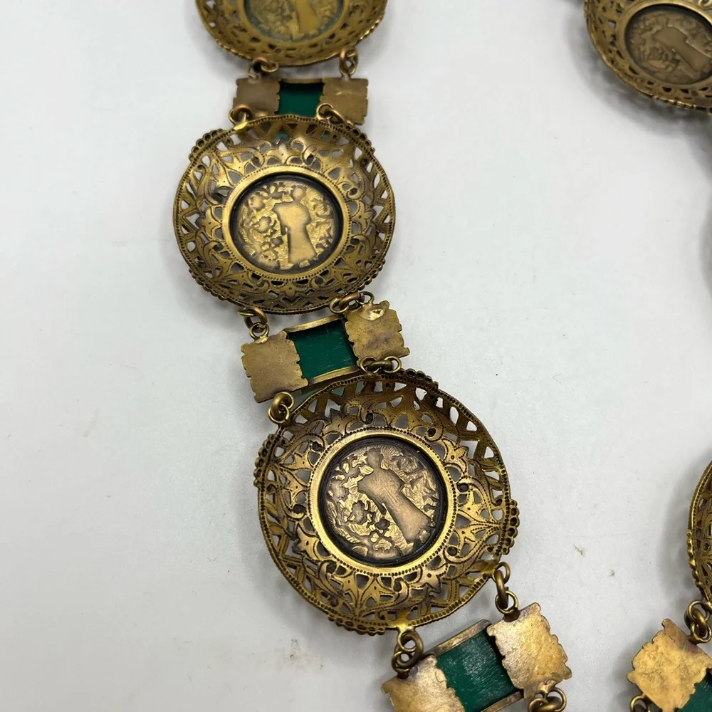 RARE Joseff Of Hollywood Necklace Asian Motif Faux Chrysoprase 32” long