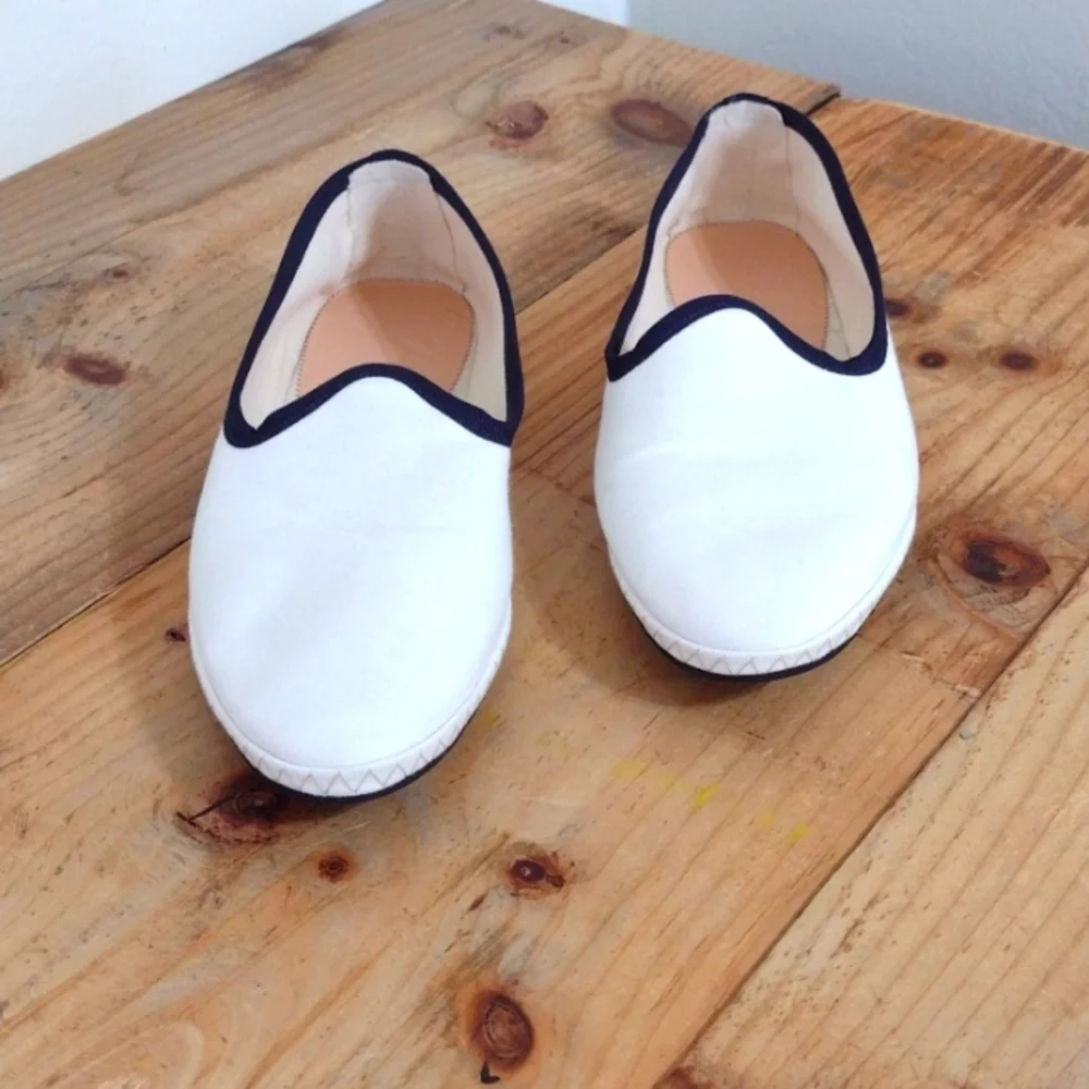J Crew Canvas Contrast Tipped Venetian Flat Loafers Size 7.5
