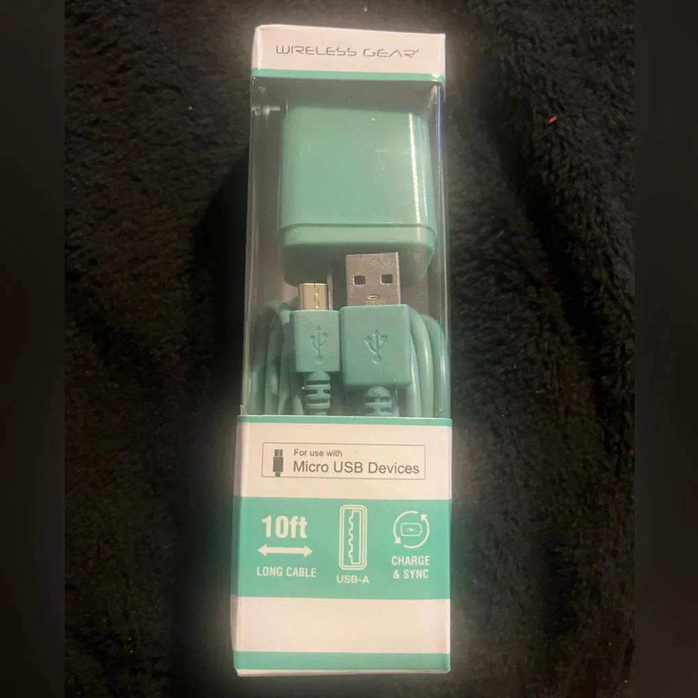 Wireless Gear Micro USB Devices 10’ Cable and wall charger. Mint New