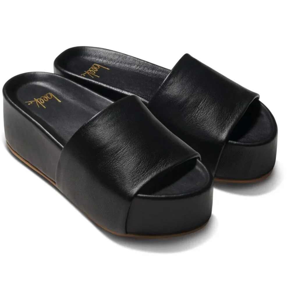BEEK ALBATROSS REAL LEATHER PLATFORM FLATFORM SLIDES w/ BONUS INSTEP PADS