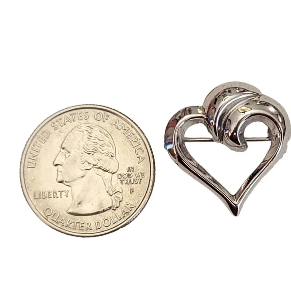 BEAU STER Sterling Silver Open Heart Pin Brooch, Signed K545