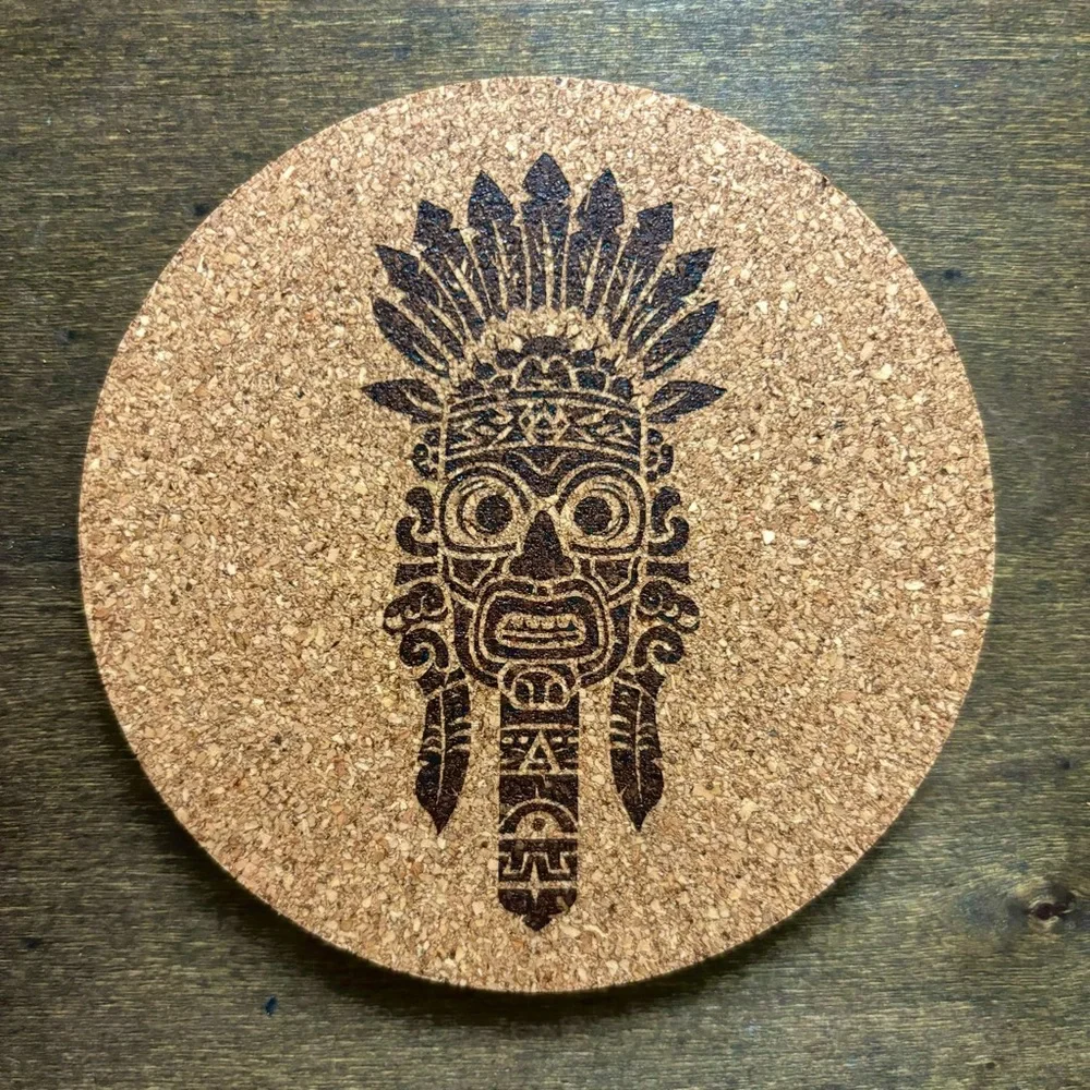Aztec Clipart 3 Laser Engraved Cork Coaster