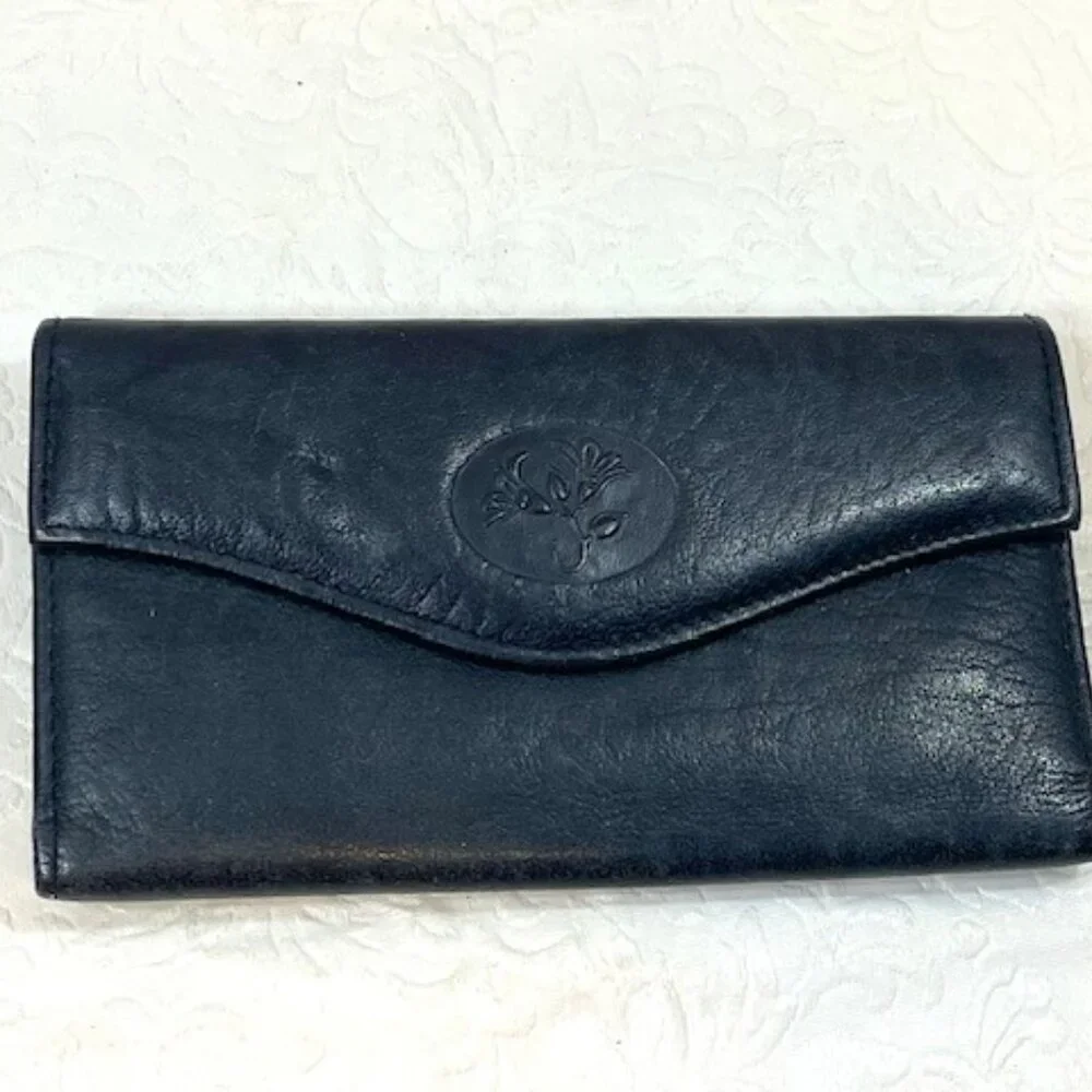 VTG Buxton Black Cowhide Leather Trifold Wallet Credit Card Slots 5.5