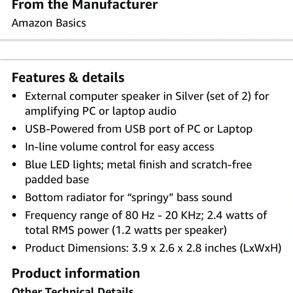 Amazon Basics 2.0 PC or Laptop Speakers